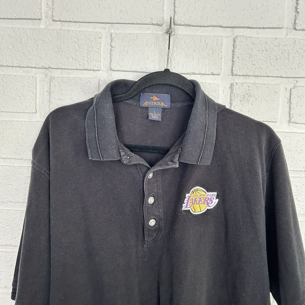 Vintage Los Angeles Lakers Polo Shirt Mens Large Black Antigua 4 Button